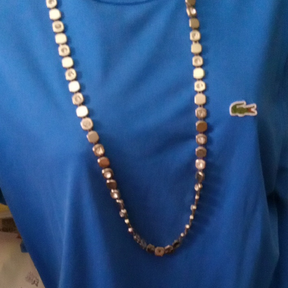 Lacoste Royal Blue Shirt with Metallic Necklace